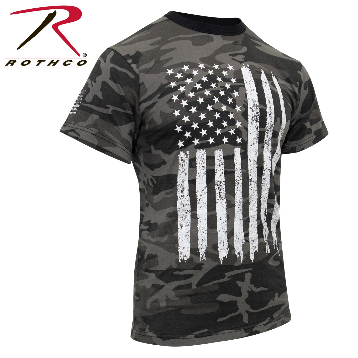 Rothco Camo US Flag T-Shirt in Black Camo, Size Large