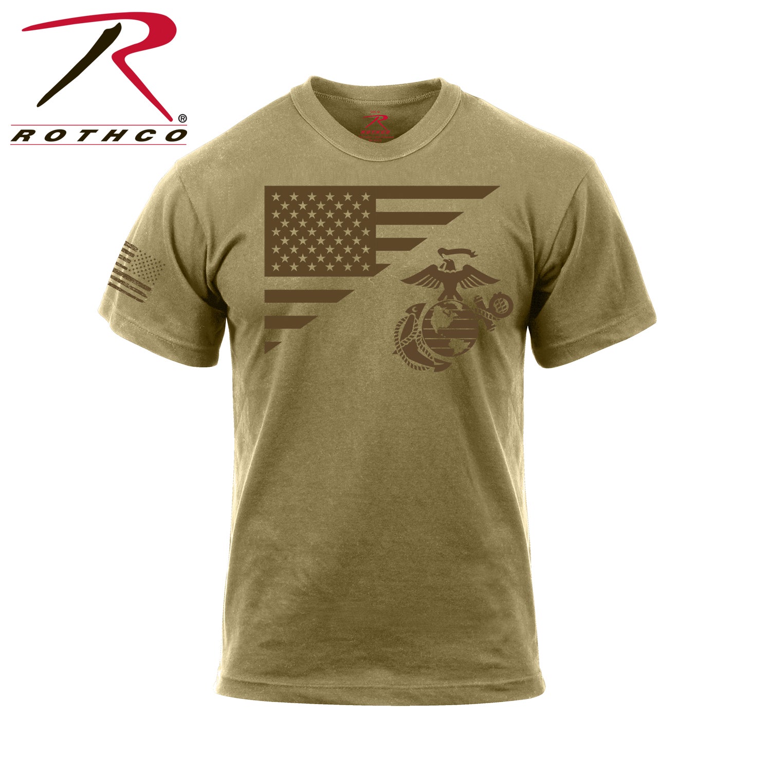 Rothco US Flag and USMC Eagle, Globe & Anchor T-Shirt in Coyote Brown, Size M