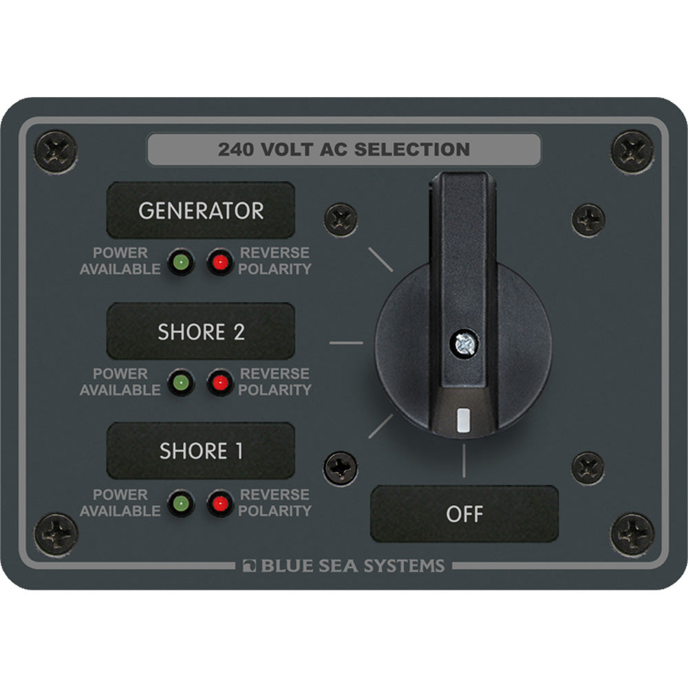 Blue Sea Systems 8361 AC Rotary Switch Panel – 65 Amp, 3 Positions + OFF, 3 Pole