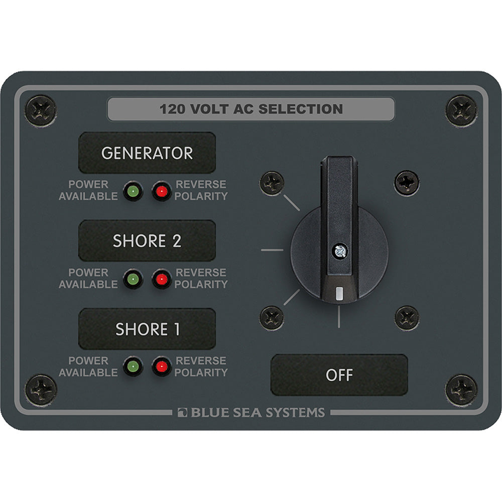 Blue Sea Systems 8366 AC Rotary Switch Panel, 30 Amp, 3 Positions + OFF, 2 Pole