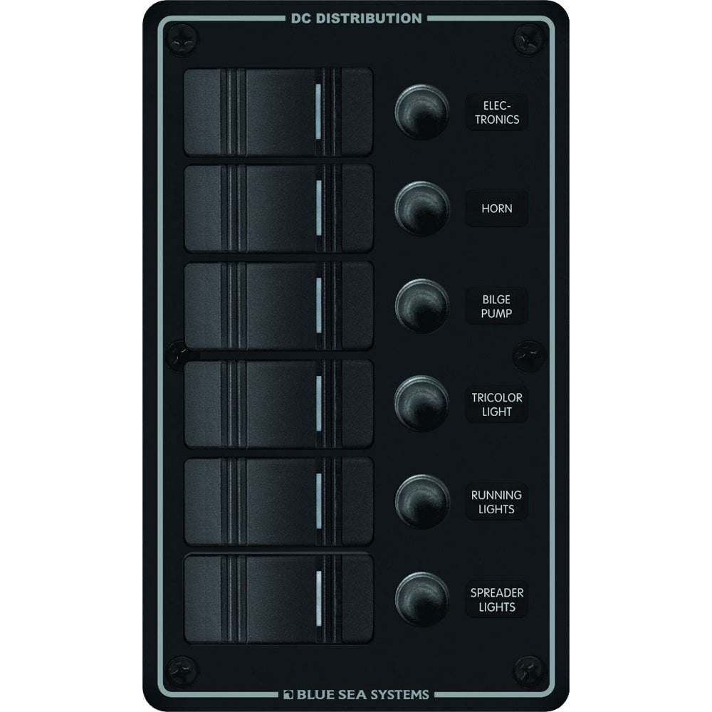 Blue Sea Systems 8373 Water Resistant 6-Position Vertical Mount Panel for Marine Use