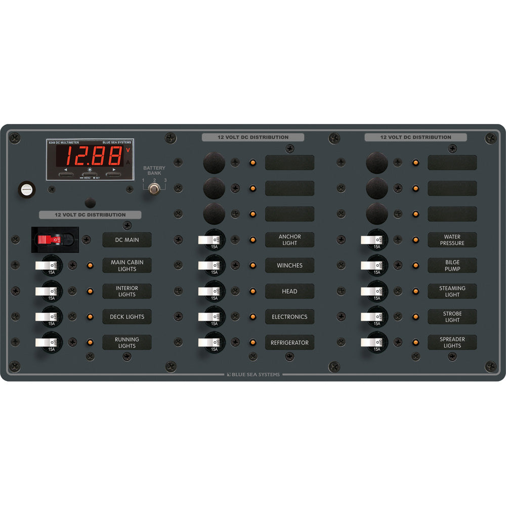 Blue Sea Systems 8379 DC Main Panel with 20 Positions and Digital Multimeter