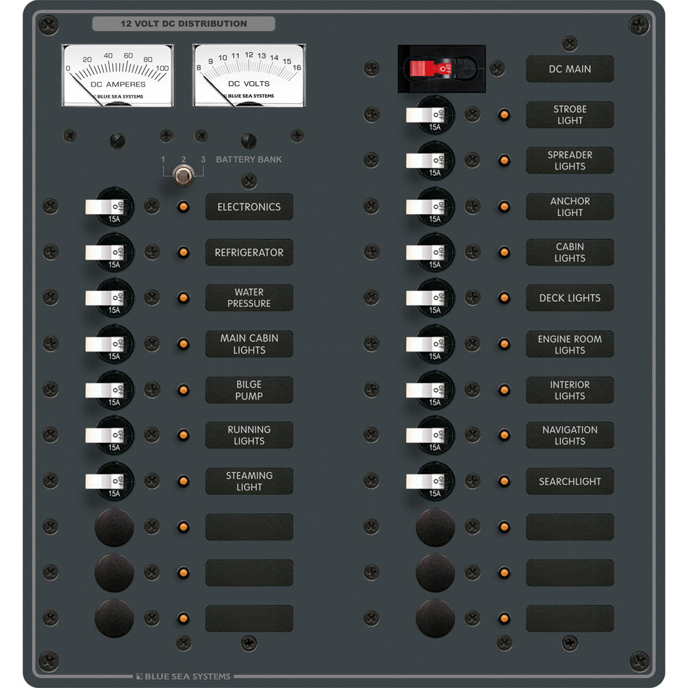 Blue Sea Systems 8380 DC Main Panel with 22 Positions and Battery Monitoring