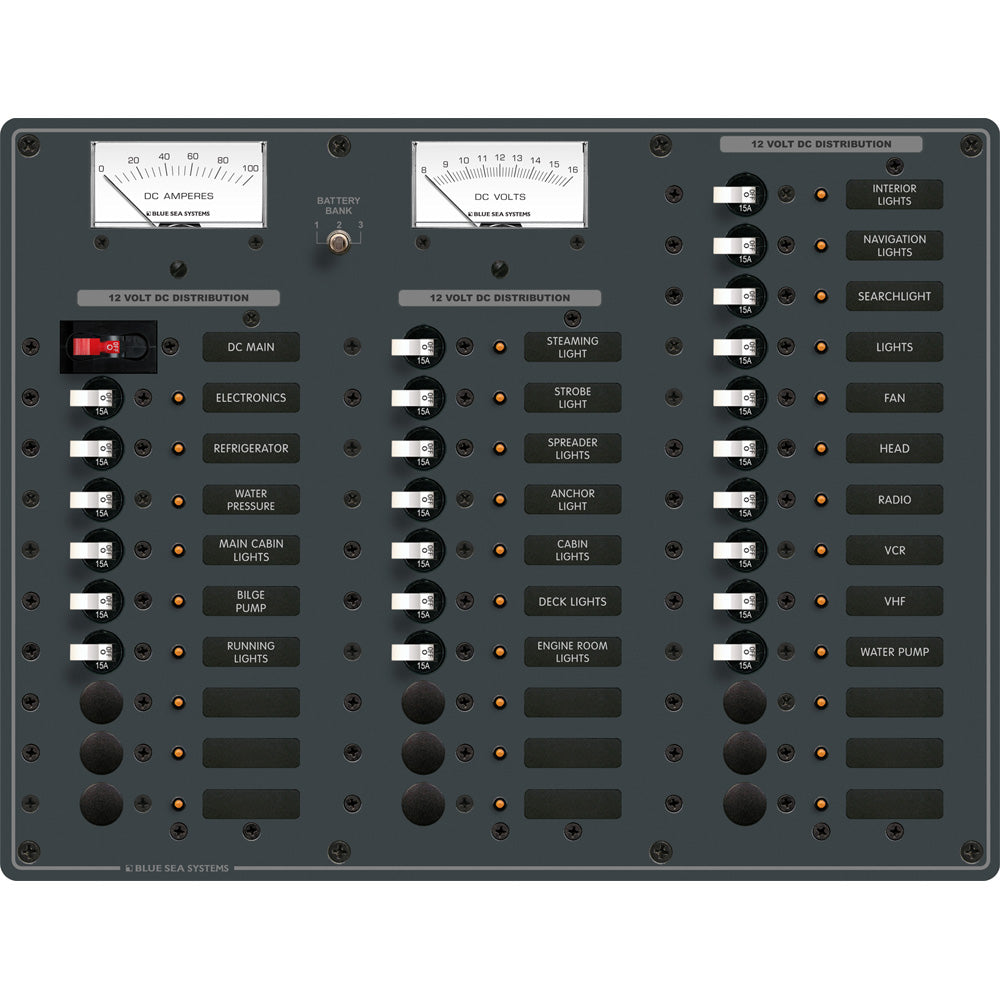 Blue Sea Systems 8382 DC Main Distribution Panel with 35 Positions and 26 Circuit Breakers
