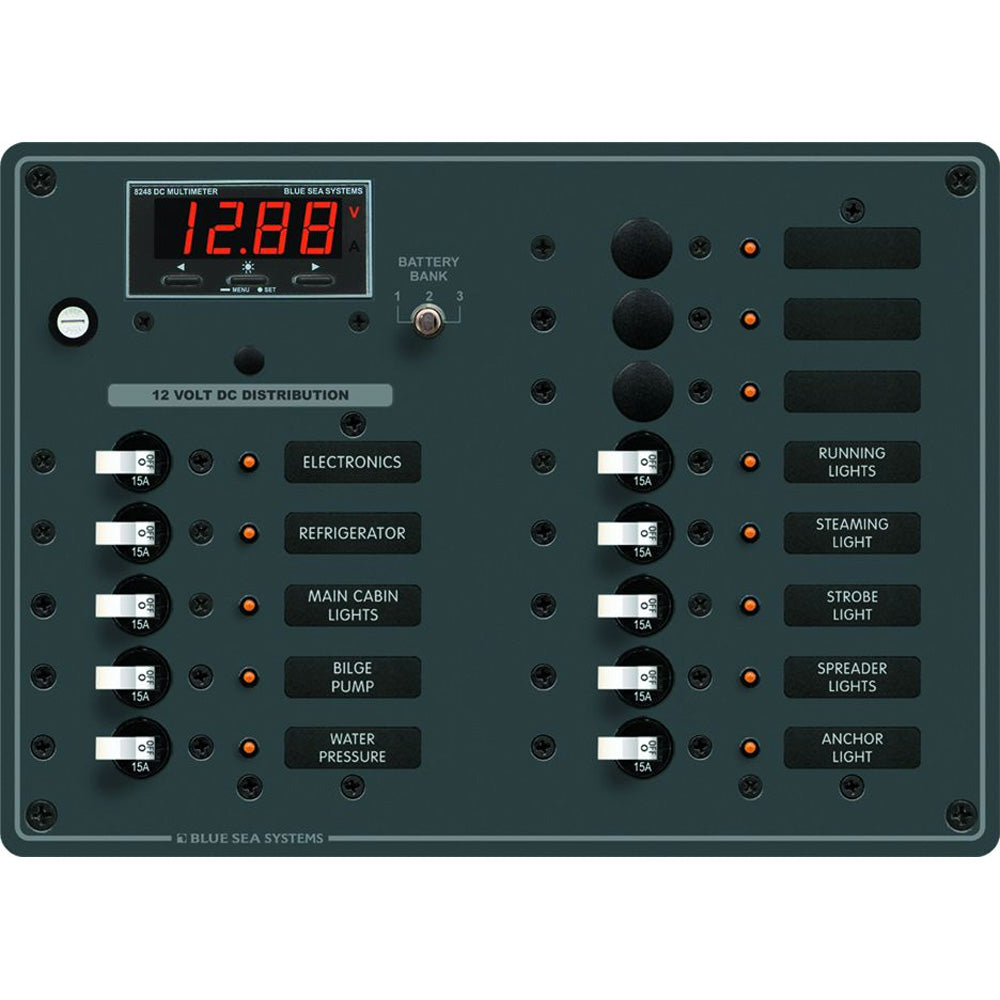 Blue Sea Systems 8403 DC Panel with 13 Positions and Digital Multimeter