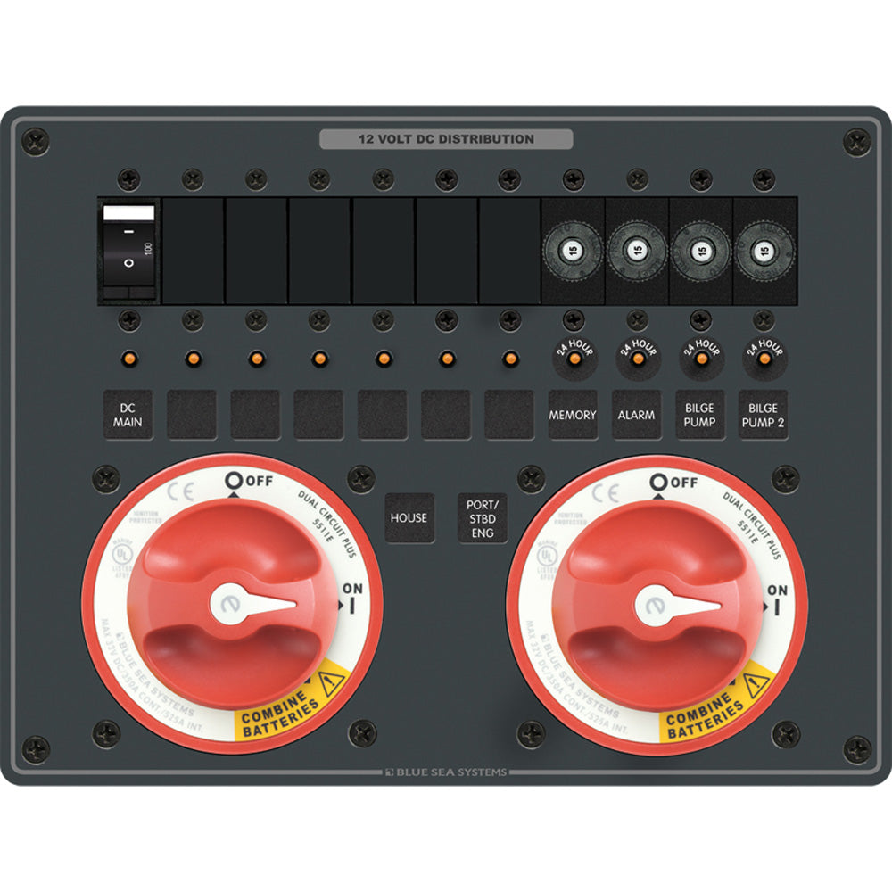 Blue Sea Systems e-Series Dual Circuit Plus 2 5511e | Twin Engine Circuit Protection and Battery Management