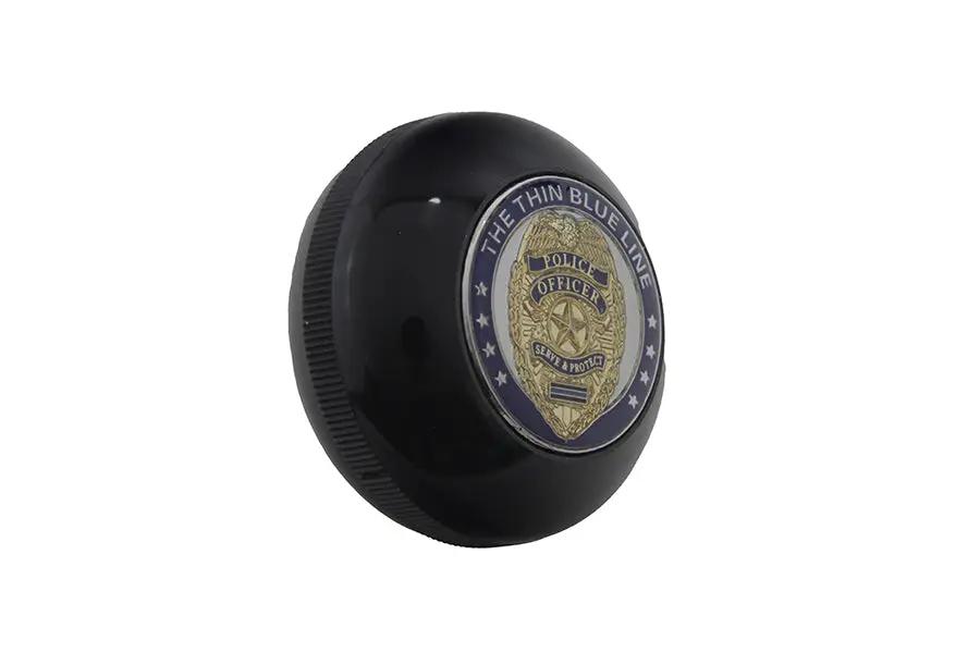 V-Twin Police Badge Shifter Knob with Blue Line Accent - 1-7/8 Inch Diameter by V-Twin
