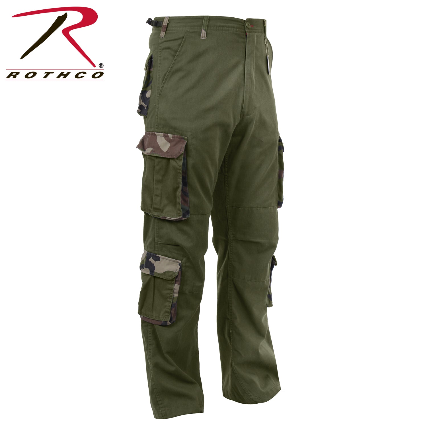 Rothco Vintage Paratrooper Cargo Fatigue Pants in Olive Drab / Woodland Camo, Size XL