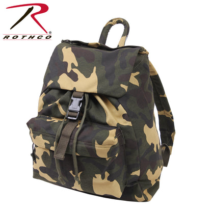 Rothco Canvas Daypack Woodland Camo - 34L Durable Outdoor Backpack for Hiking, Travel, and Daily Use