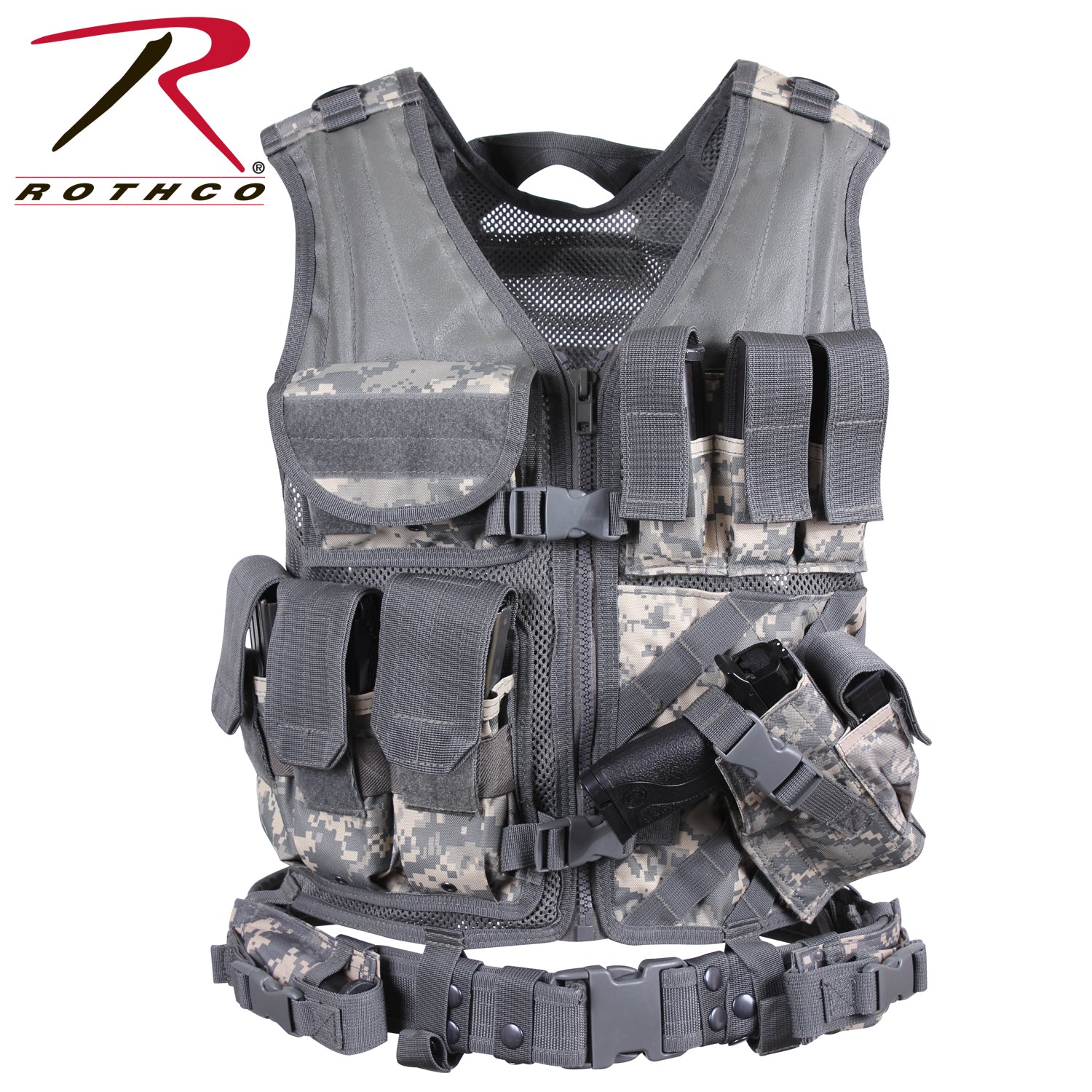 Rothco Cross Draw MOLLE Tactical Vest in ACU Digital Camo, Size Regular