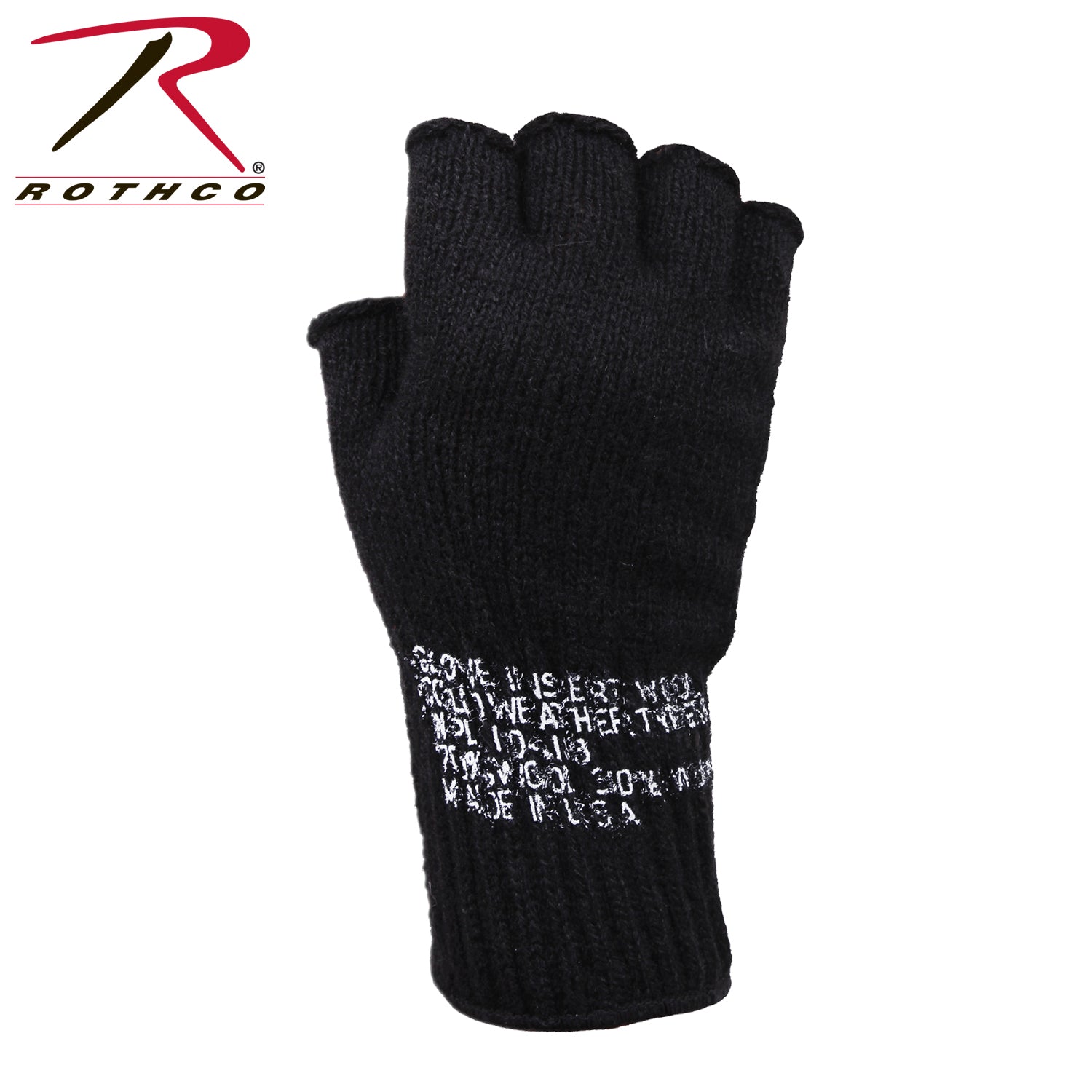 Rothco Black Fingerless Wool Gloves - US-Made for Warmth and Dexterity