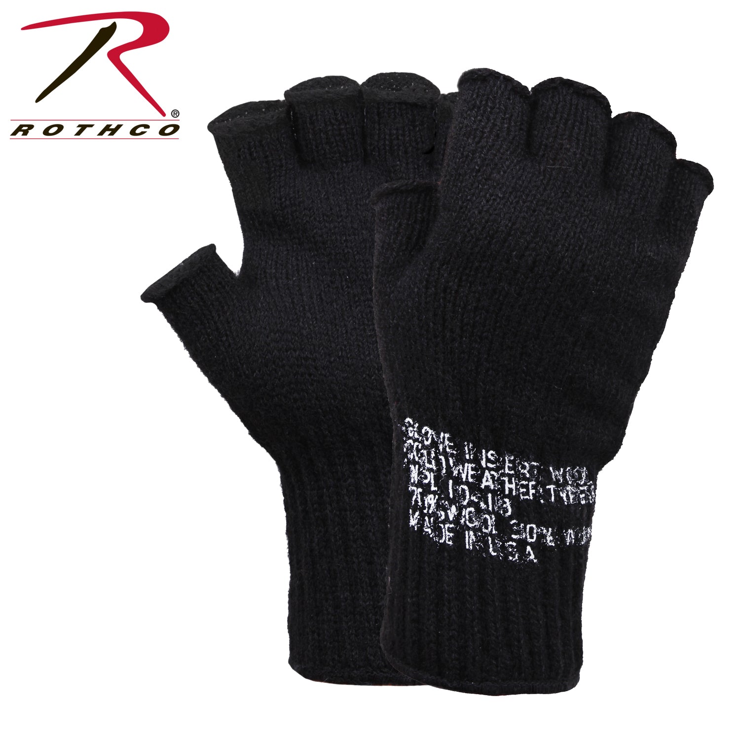 Rothco Black Fingerless Wool Gloves - US-Made for Warmth and Dexterity