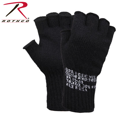 Rothco Black Fingerless Wool Gloves - US-Made for Warmth and Dexterity