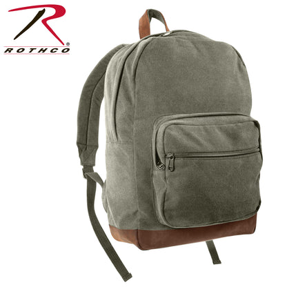 Rothco Vintage Canvas Teardrop Backpack with Leather Accents in Olive Drab