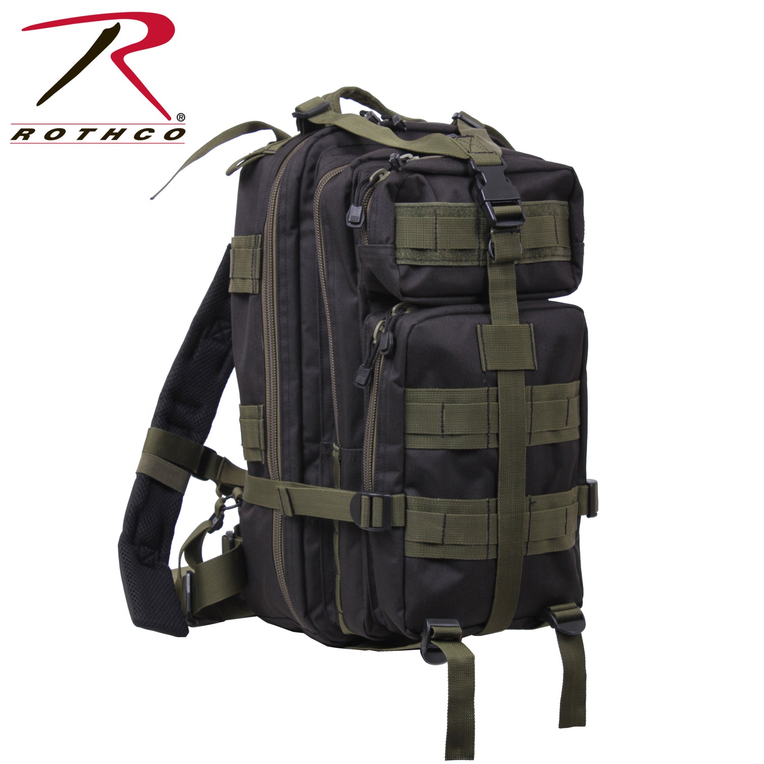 Rothco Medium Transport Pack Black / Olive Drab - 25L Tactical Backpack with MOLLE Webbing and Water-Resistant Design