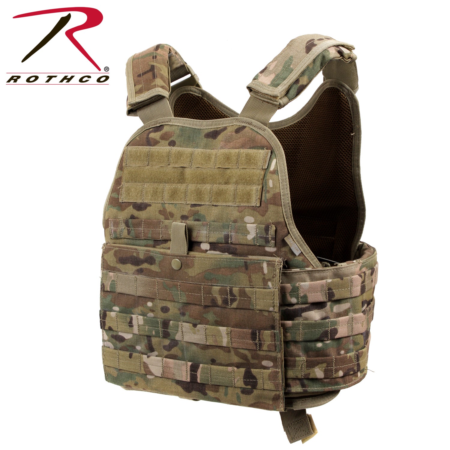 Rothco MOLLE Plate Carrier Vest MultiCam Size Regular - Tactical Body Armor Vest for Military and Outdoor Use