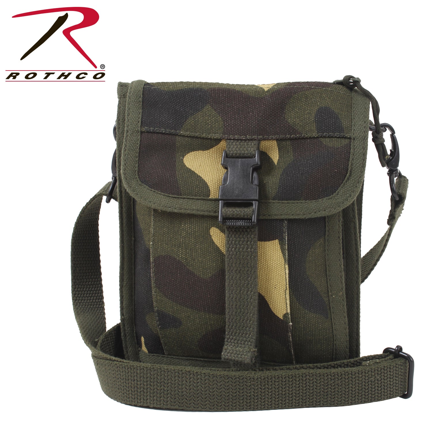 Rothco Canvas Travel Portfolio Bag Woodland Camo – Durable Military-Style Crossbody Bag with Multiple Compartments