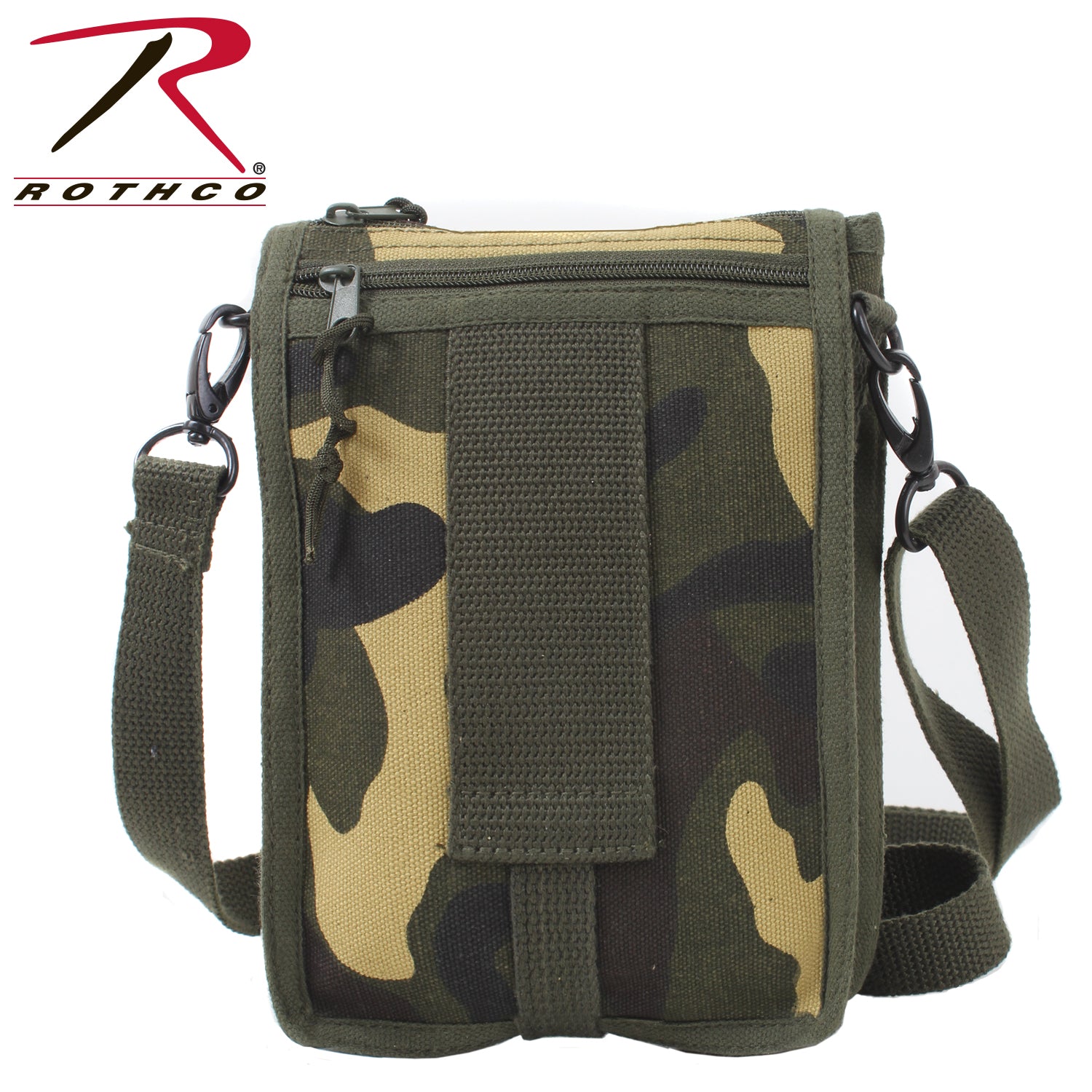 Rothco Canvas Travel Portfolio Bag Woodland Camo – Durable Military-Style Crossbody Bag with Multiple Compartments