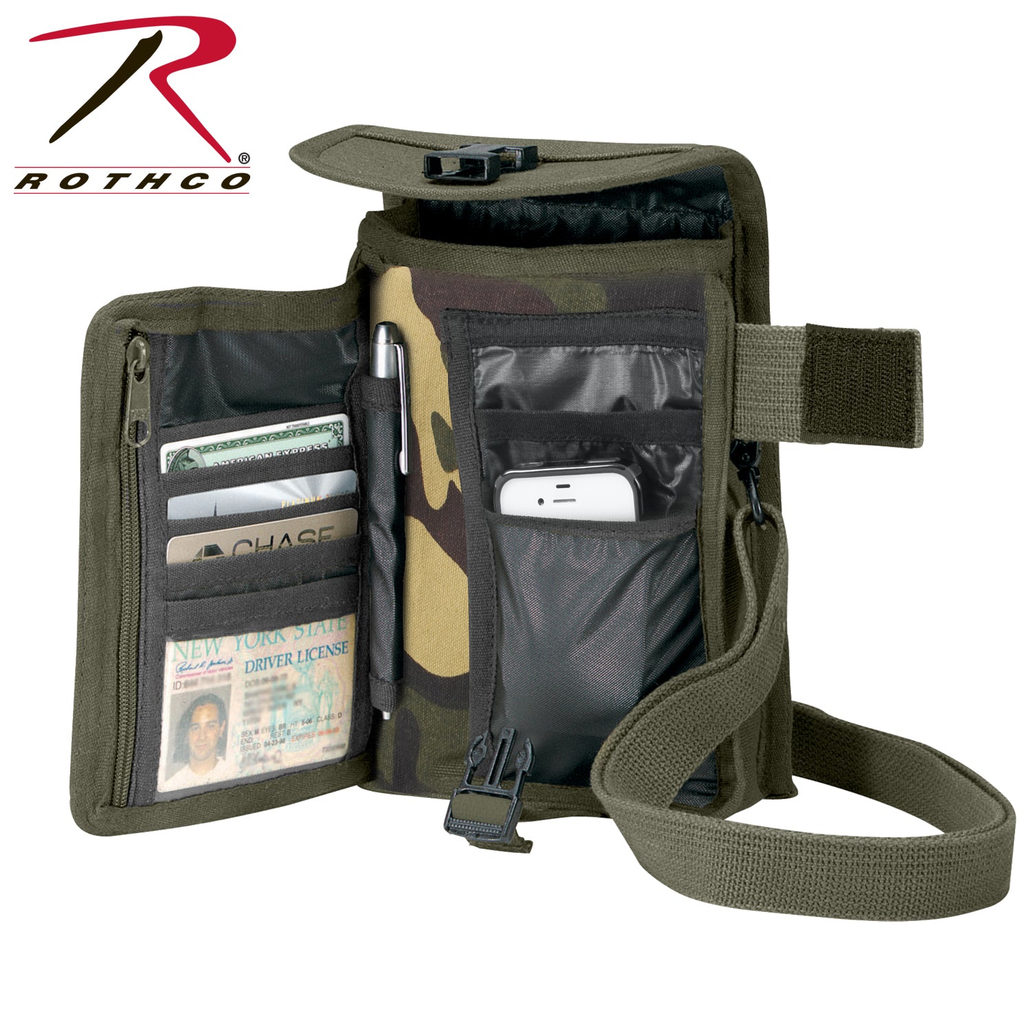 Rothco Canvas Travel Portfolio Bag Woodland Camo – Durable Military-Style Crossbody Bag with Multiple Compartments