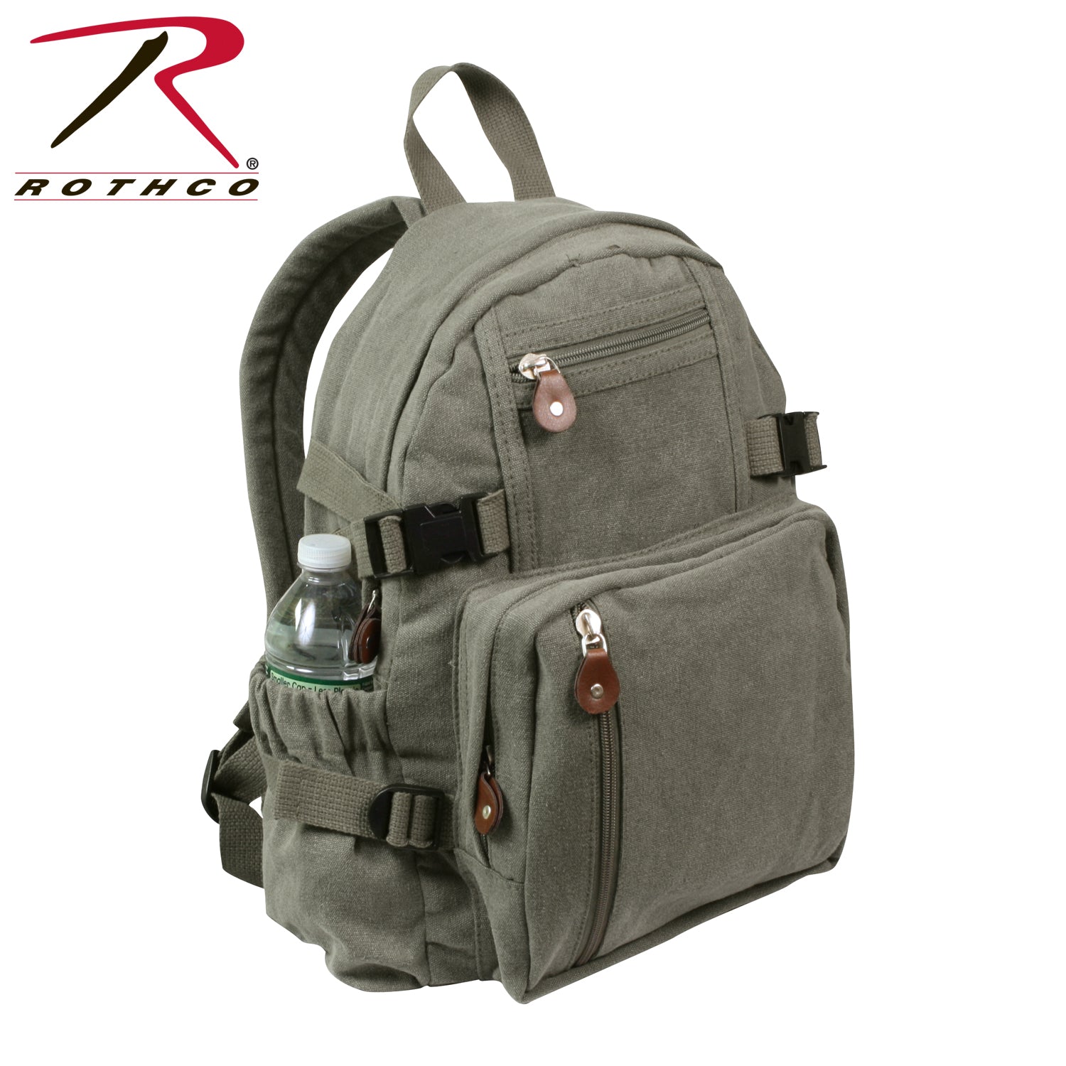 Rothco Vintage Canvas Compact Backpack Olive Drab – Durable 24L Military Style Travel Bag