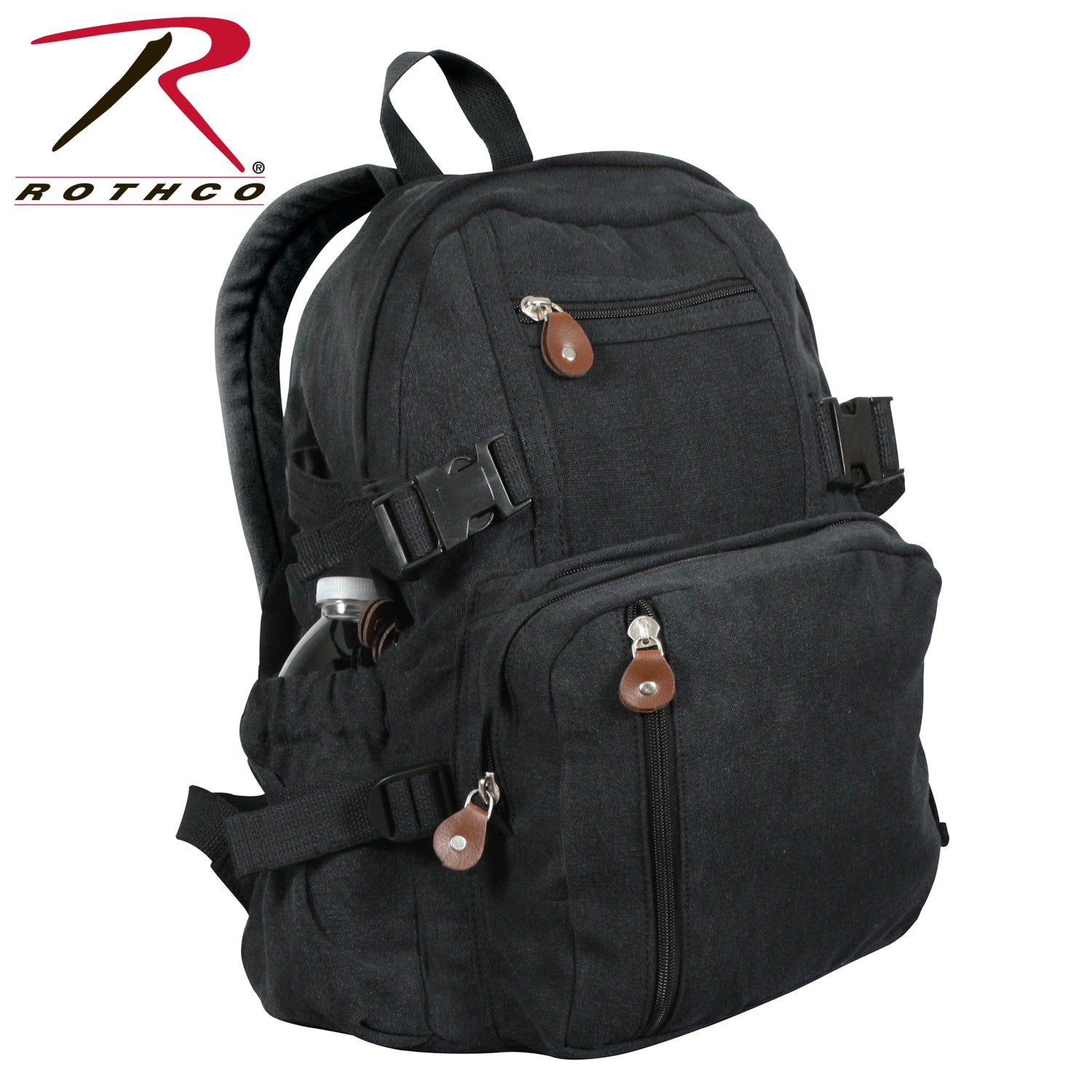 Rothco Vintage Canvas Compact Backpack Black – 24L Capacity with Multiple Utility Pockets