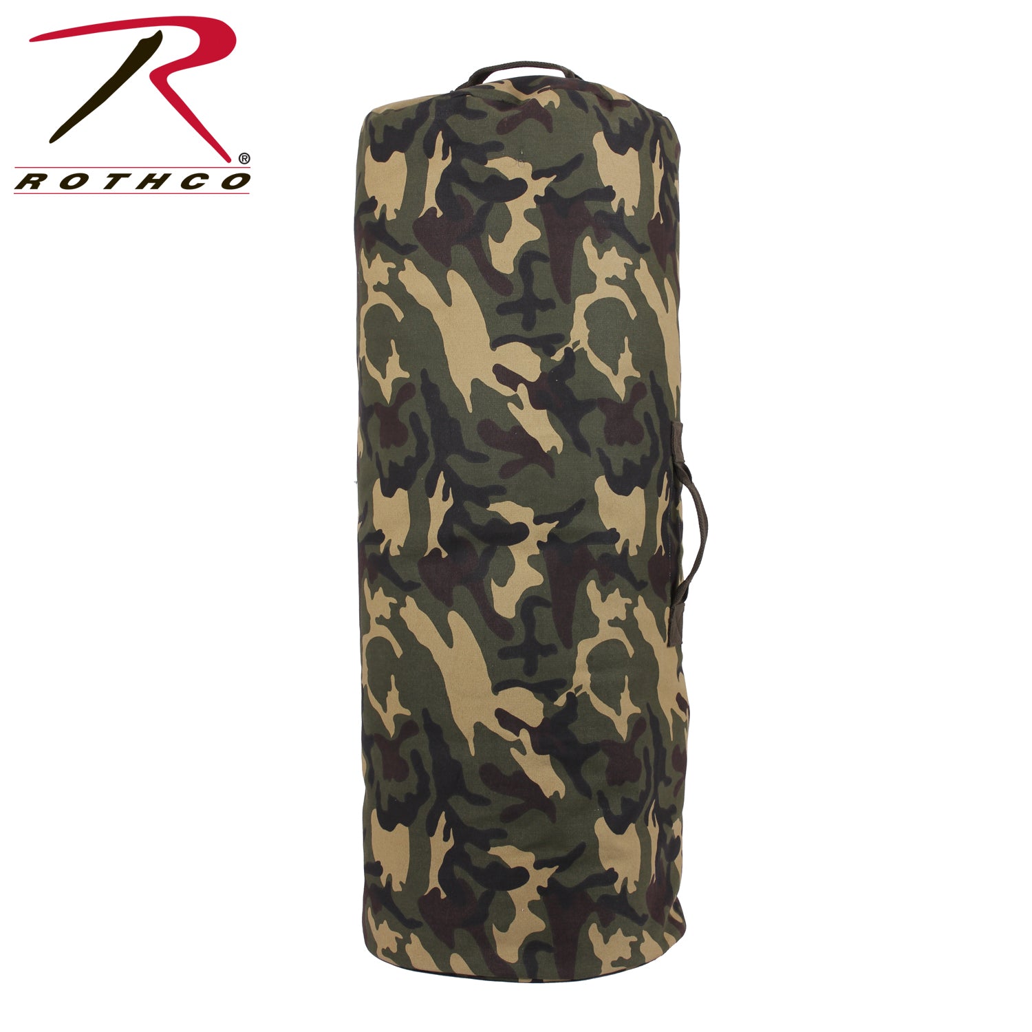 Rothco Canvas Duffle Bag with Side Zipper – Woodland Camo, 25" x 42"