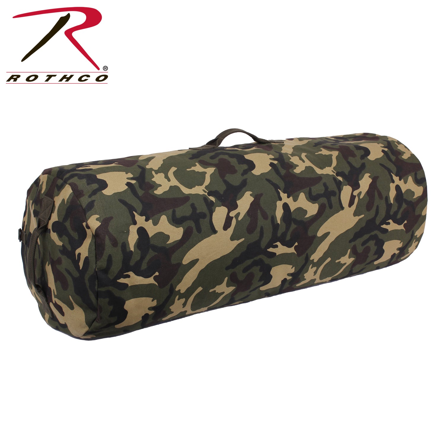 Rothco Canvas Duffle Bag with Side Zipper – Woodland Camo, 25" x 42"