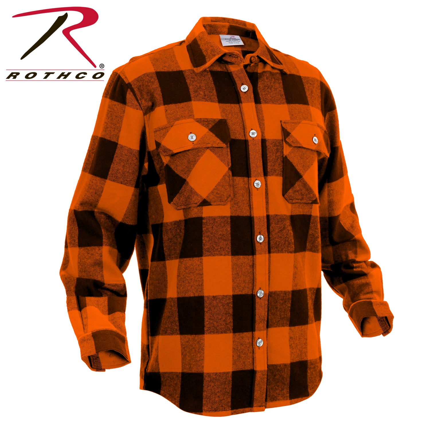 Rothco Extra Heavyweight Buffalo Plaid Flannel Shirt in Orange Plaid, Size Medium