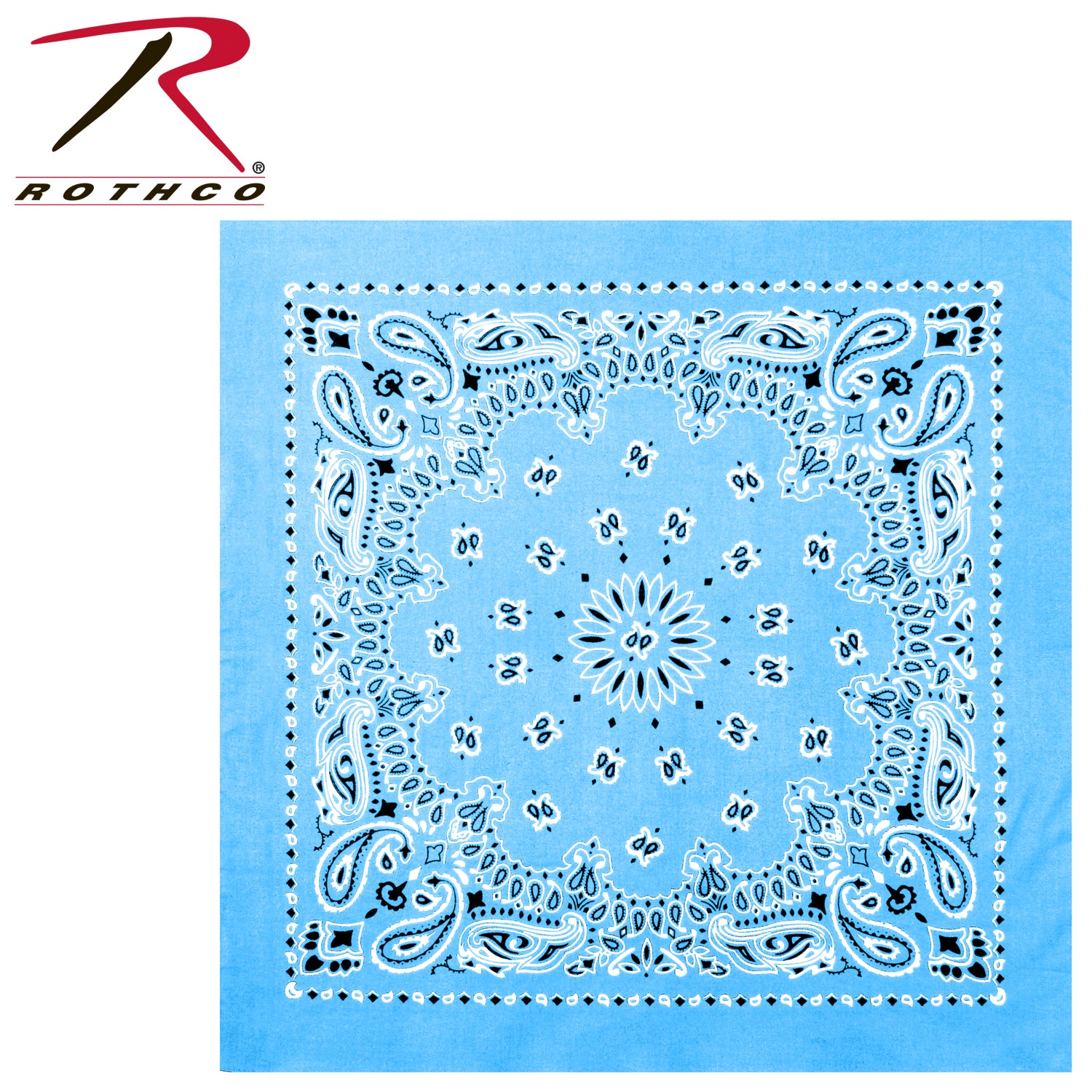 Rothco Trainmen Paisley Bandana – Extra-Large 27” x 27” Light Blue