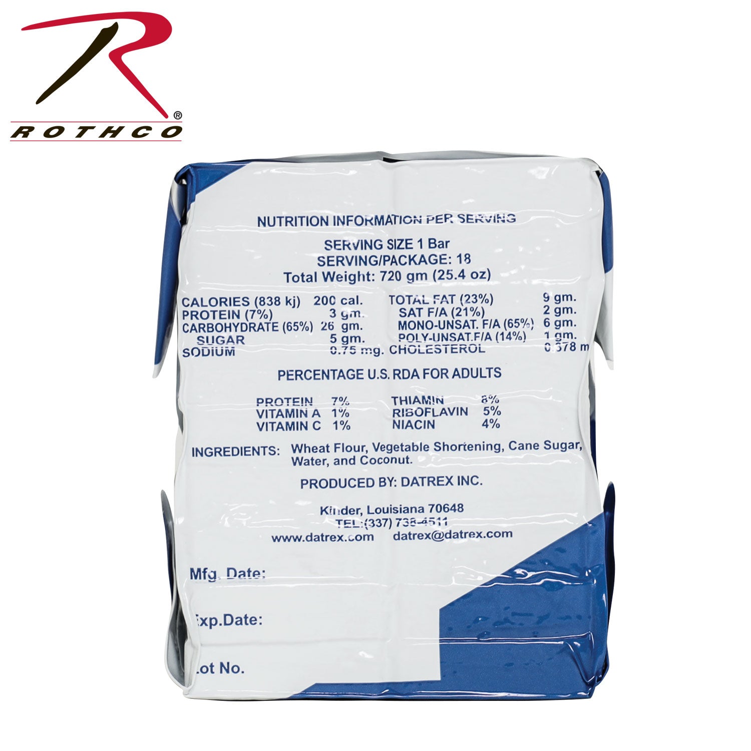 Datrex Blue 3600 Calorie Emergency Food Ration - 18 Coconut-Flavored High-Energy Bars