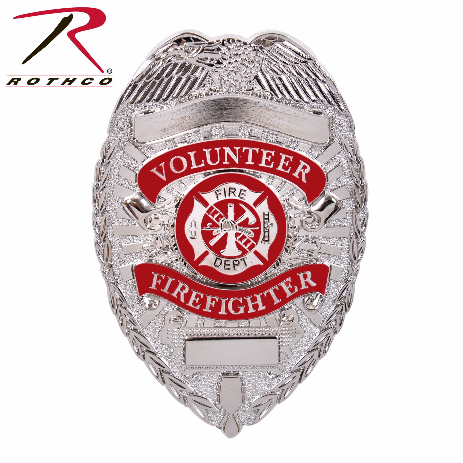 Rothco Deluxe Fire Department Badge Silver - Volunteer Firefighter Zinc Alloy Badge with Nickel or Gold Plating
