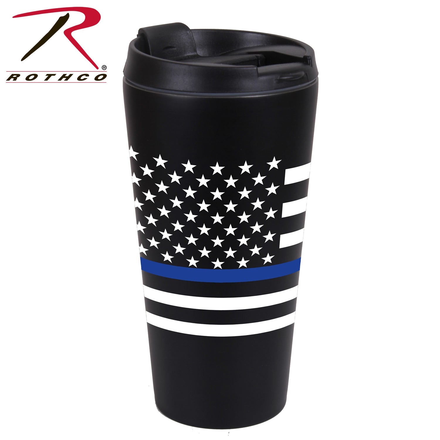 Rothco Thin Blue Line Flag Travel Mug – 16 Ounce Stainless Steel Insulated Coffee Tumbler for Supporters of Law Enforcement