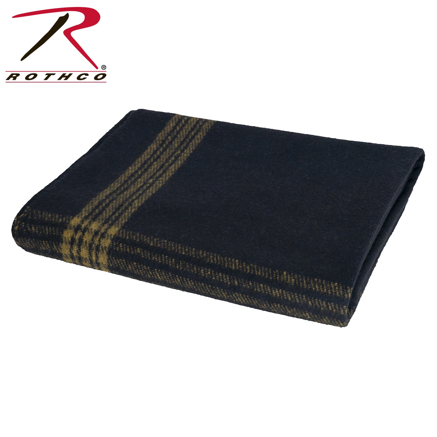 Rothco Striped Outdoor Wool Blanket Navy Blue / Gold - Heavyweight Insulated Travel Blanket for Camping, Outdoor Activities, and Emergency Use