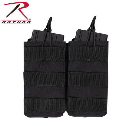 Rothco MOLLE Open Top Double Mag Pouch Black - Secure Tactical Magazine Holder for M-16 and AK-47 Magazines