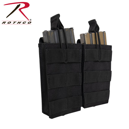 Rothco MOLLE Open Top Double Mag Pouch Black - Secure Tactical Magazine Holder for M-16 and AK-47 Magazines