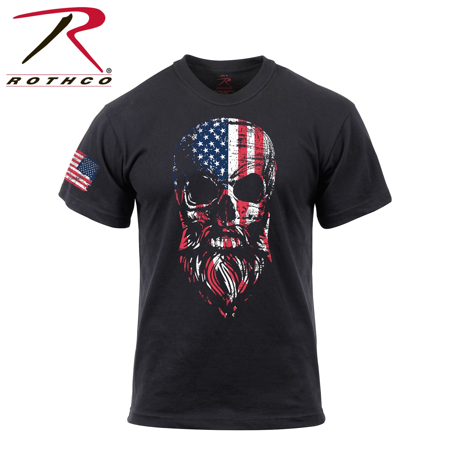 Rothco US Flag Bearded Skull T-Shirt Black Size Large