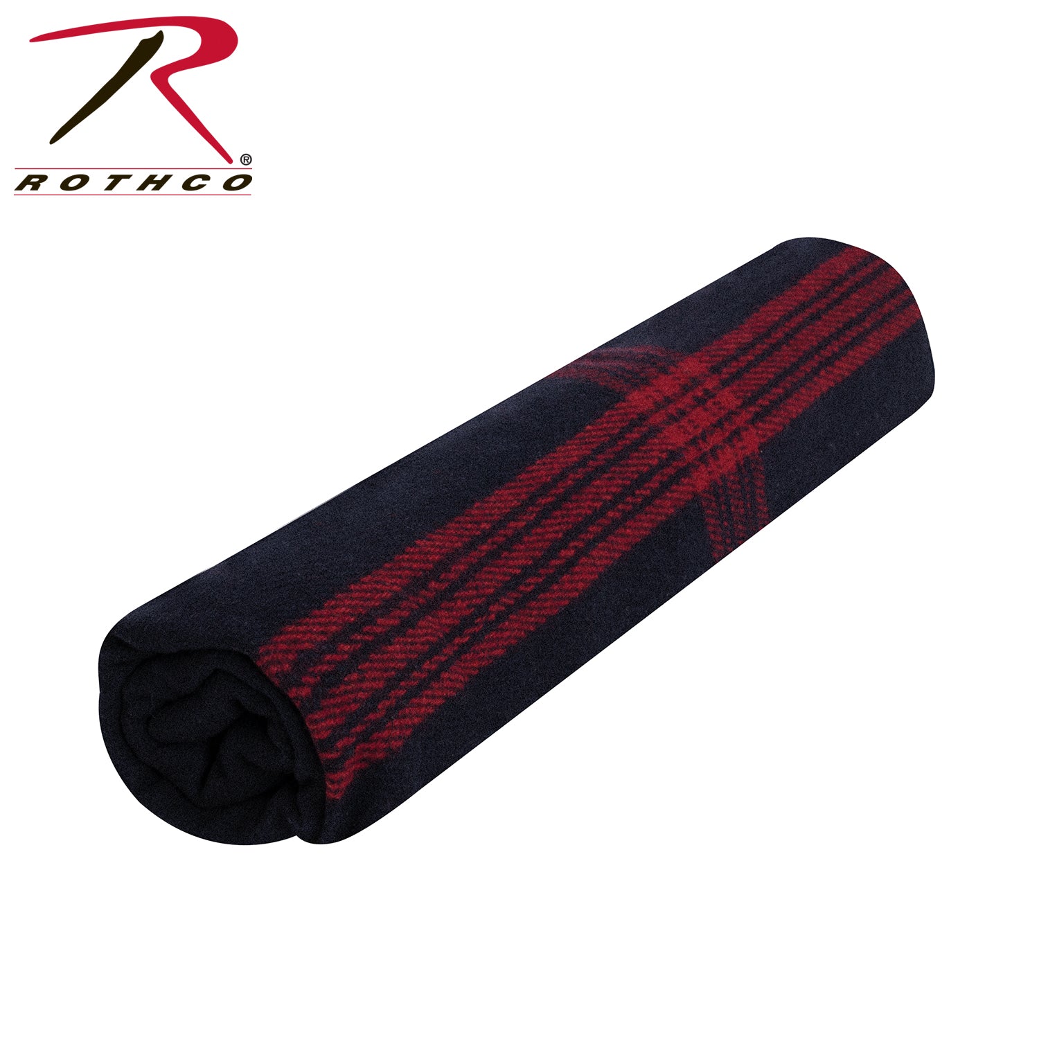 Rothco Striped Outdoor Wool Blanket Navy Blue / Red - Heavyweight Camping and Emergency Blanket