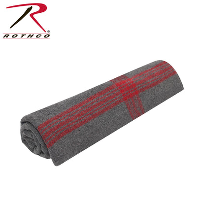 Rothco Striped Outdoor Wool Blanket Grey / Red – Heavyweight Camping and Emergency Blanket