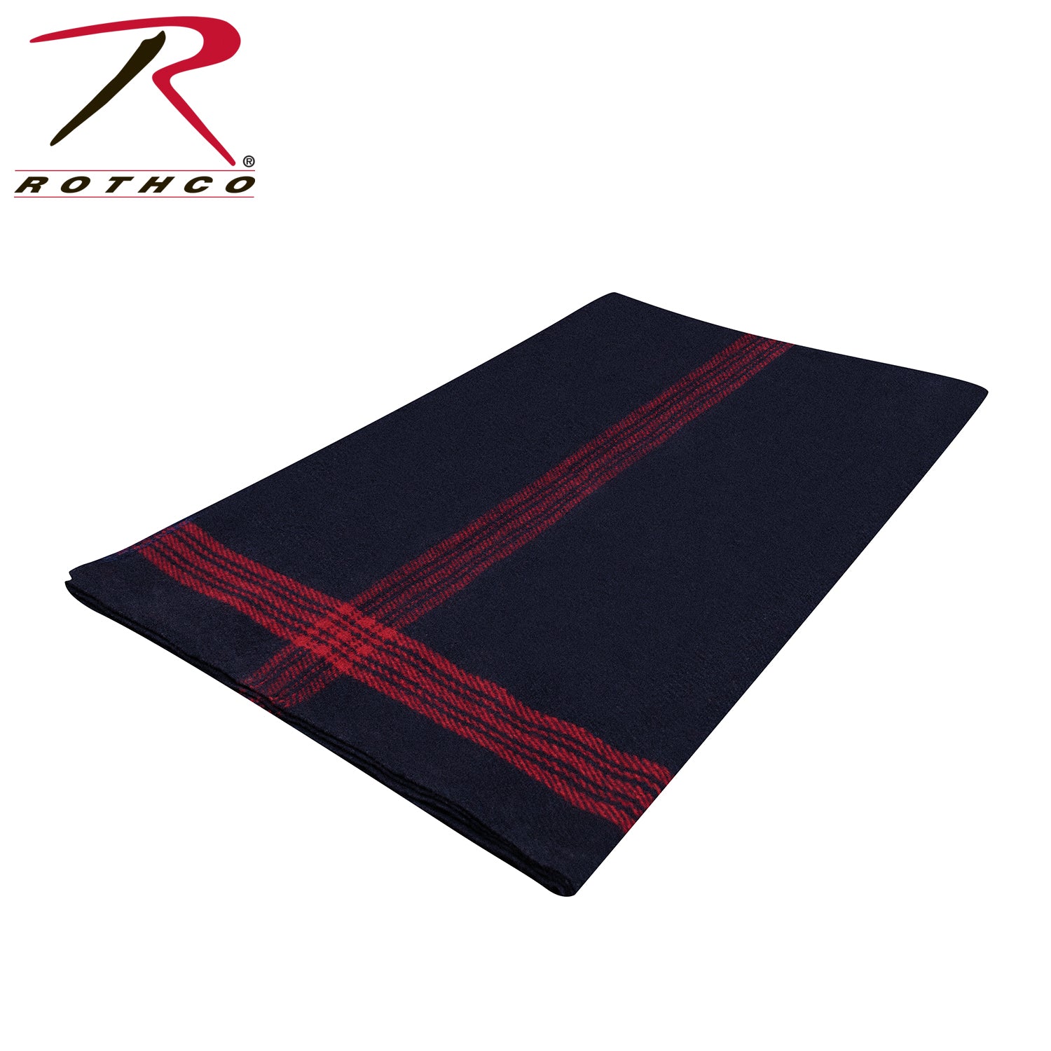 Rothco Striped Outdoor Wool Blanket Navy Blue / Red - Heavyweight Camping and Emergency Blanket