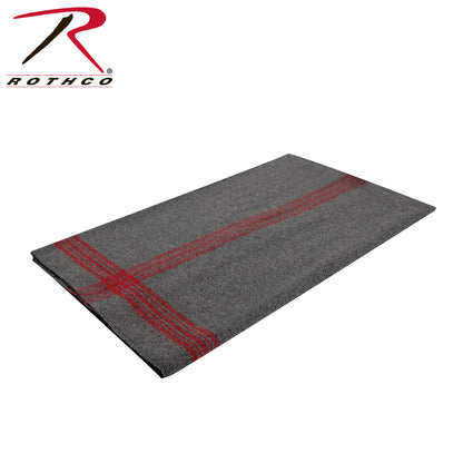 Rothco Striped Outdoor Wool Blanket Grey / Red – Heavyweight Camping and Emergency Blanket