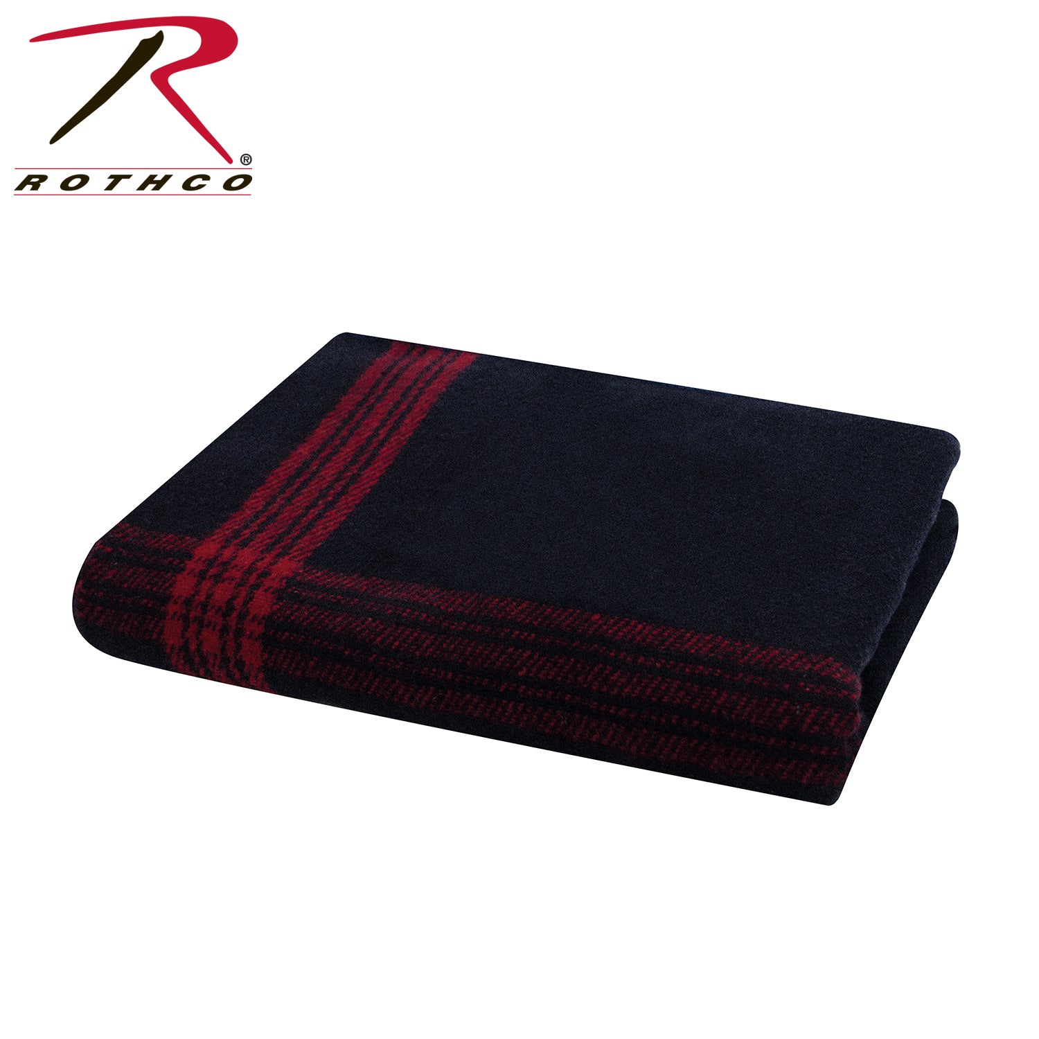 Rothco Striped Outdoor Wool Blanket Navy Blue / Red - Heavyweight Camping and Emergency Blanket