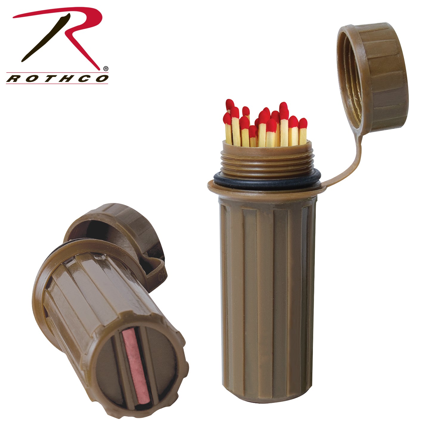 Rothco Waterproof Match Box Coyote Brown - Secure & Durable Outdoor Firestarter