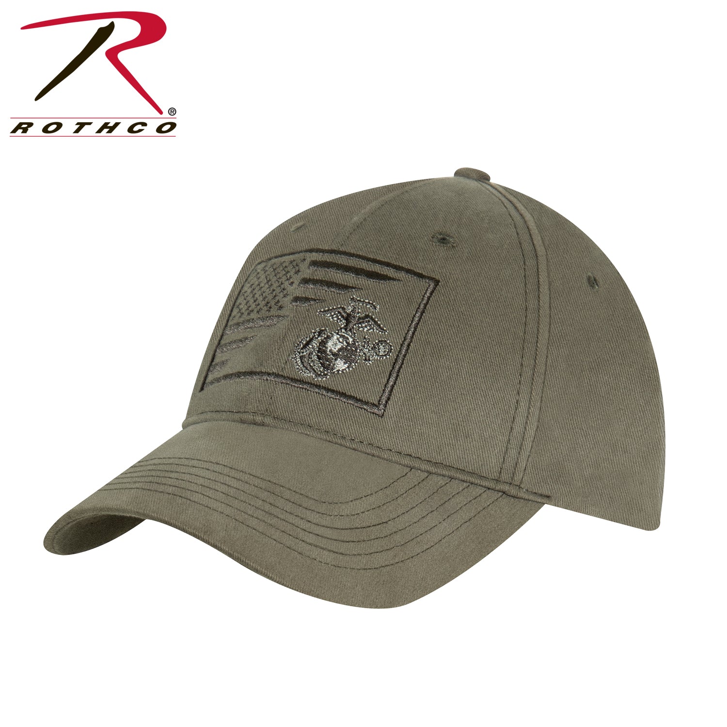 Rothco USMC Eagle, Globe and Anchor / US Flag Low Profile Cap in Olive Drab
