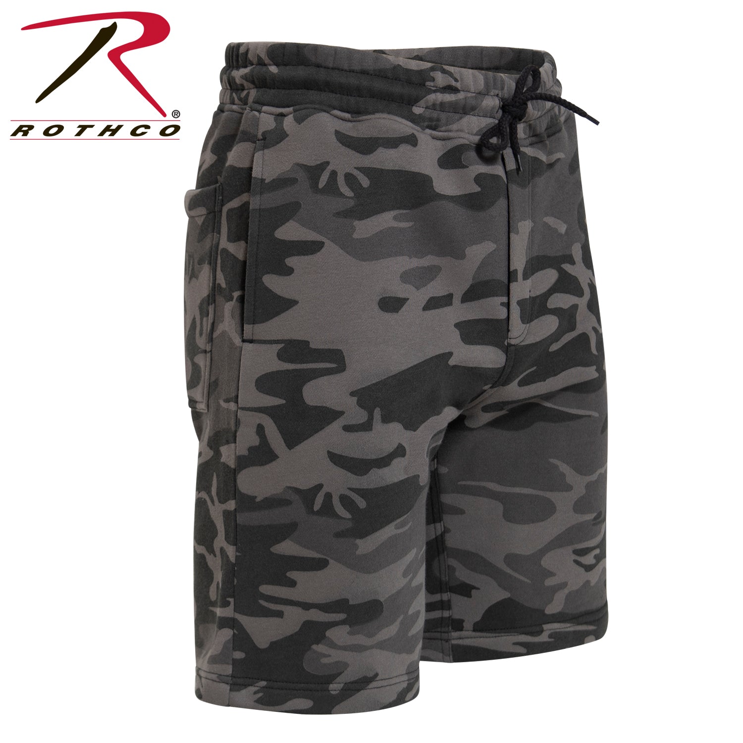 Rothco Camo and Solid Color Sweatshorts in Black Camo, Size Small