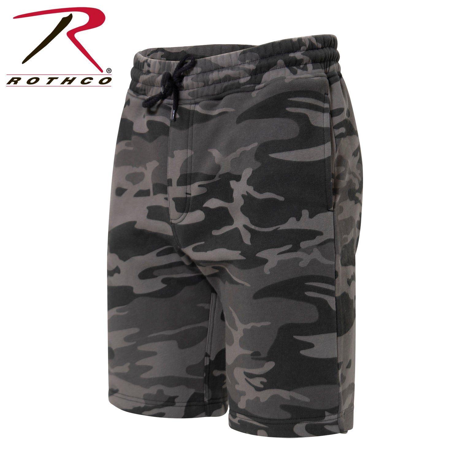 Rothco Camo and Solid Color Sweatshorts in Black Camo, Size Small
