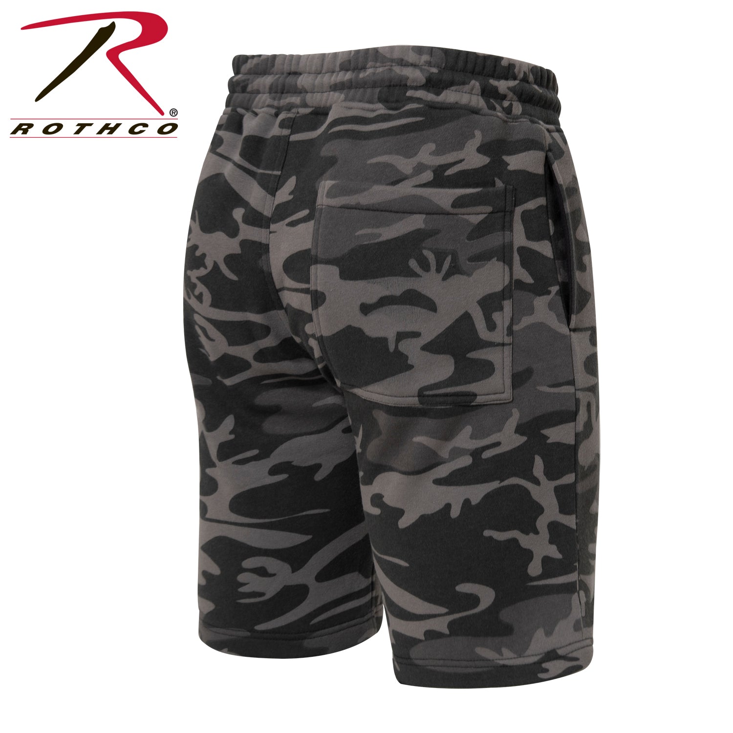 Rothco Camo and Solid Color Sweatshorts in Black Camo, Size Small