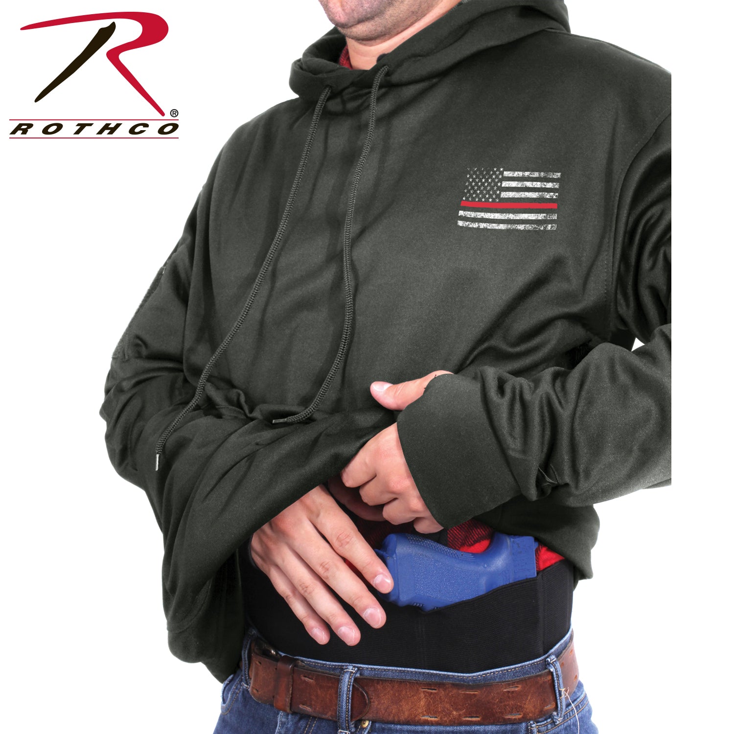 Rothco Concealed Carry Thin Red Line Hoodie Gunmetal Grey Size 4XL