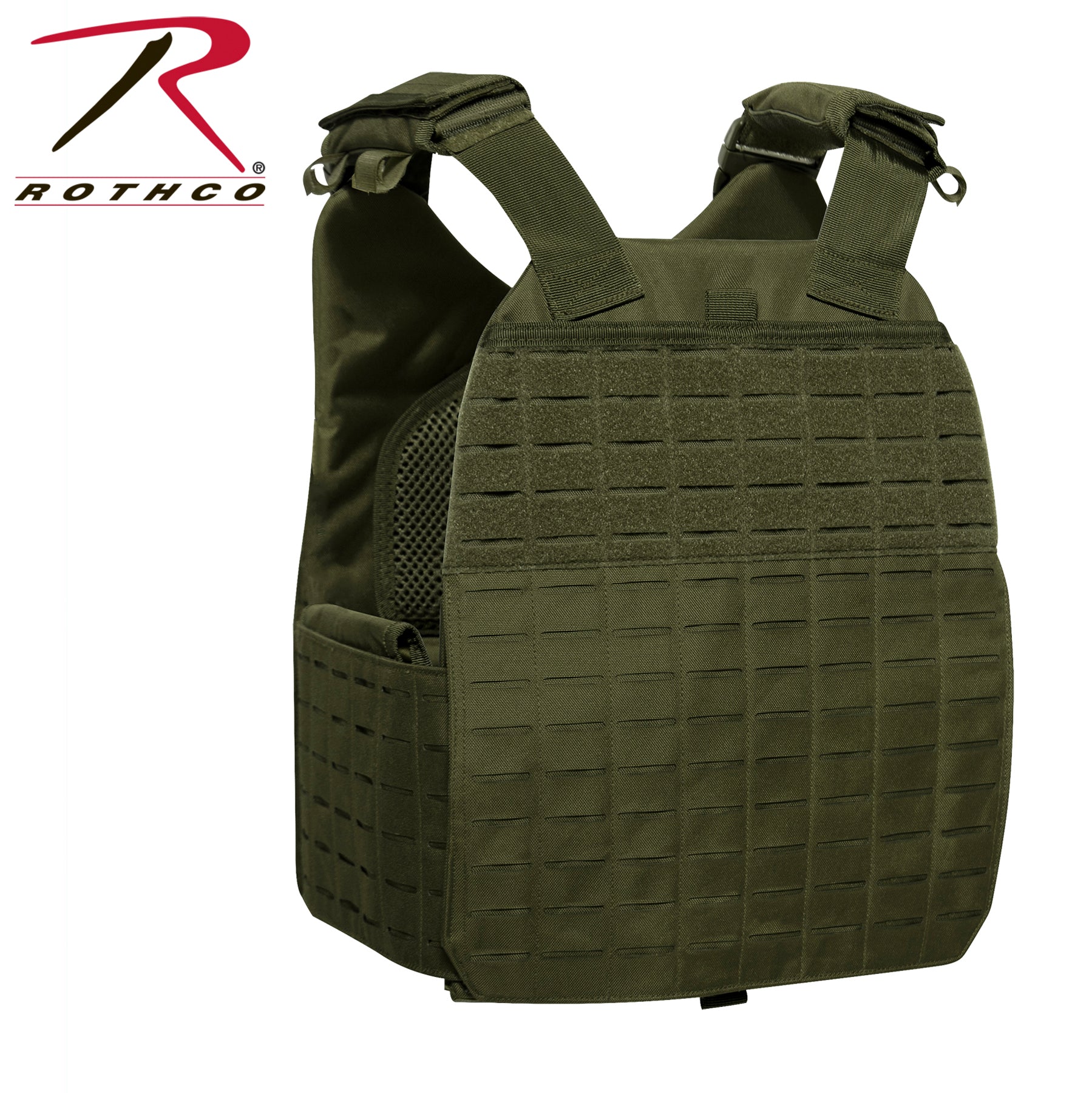 Rothco Laser Cut MOLLE Plate Carrier Vest Olive Drab Size Regular – Tactical Body Armor with MOLLE Webbing and Adjustable Cummerbund