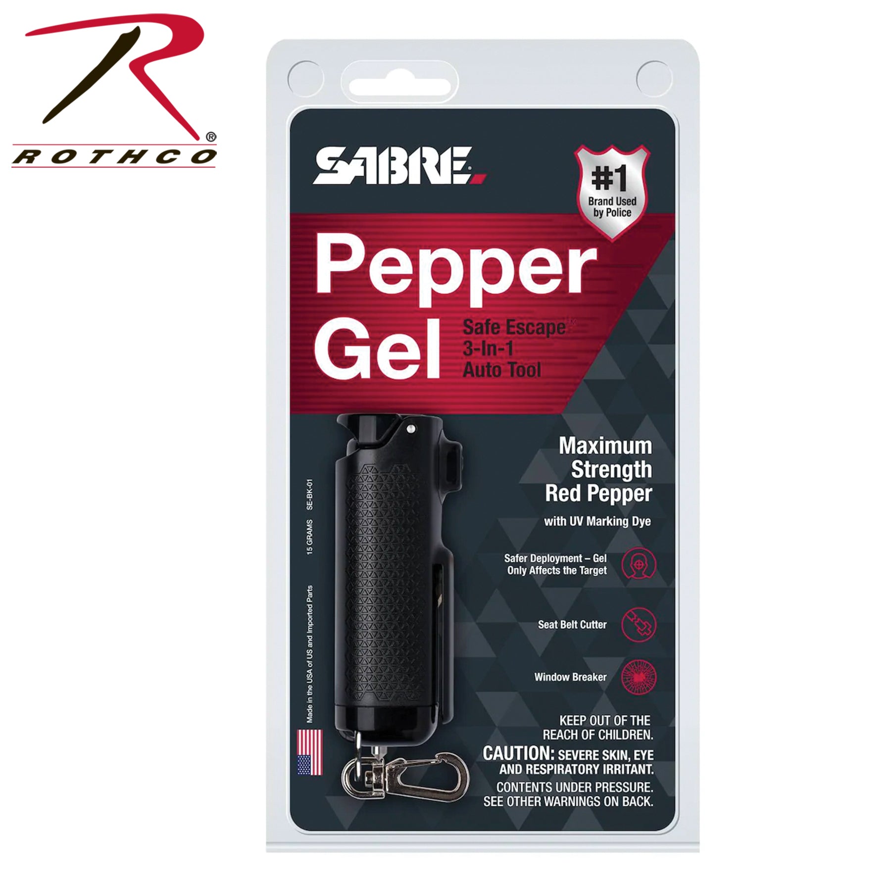 Sabre Red Safe Escape 3-in-1 Tool with Pepper Gel, Seat Belt Cutter, and Window Breaker – Part Number 11023