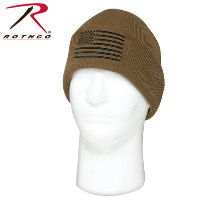 Rothco US Flag Embroidered Acrylic Watch Cap in Coyote Brown - Part No. 57866
